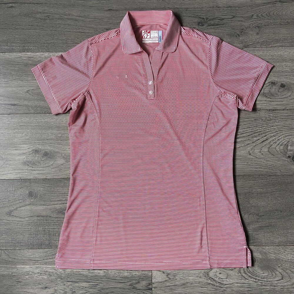 Chick-fil-A Team Style Red & White Striped Oobe Hydrochill Polo - Size Medium